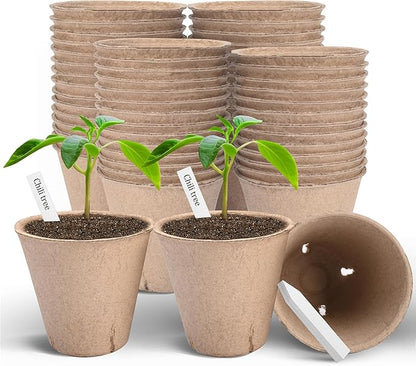 Peat Pots, 60 Pack Plant Starter Round Nursery Pot with Drainage Holes, Garden Germination Seedling Pots with 30 Plant Labels (3.15 Inch)