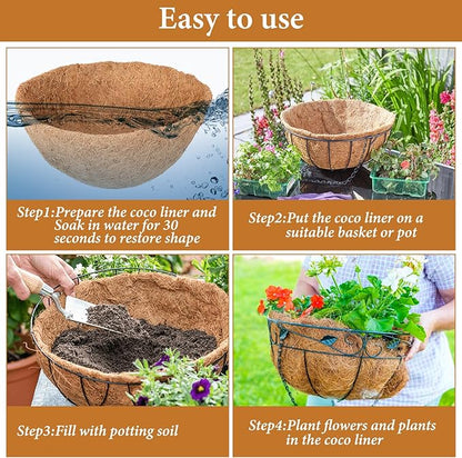 Legigo 6 Pack 16 Inch Hanging Basket Coco Liners Replacement, 100% Natural Round Coconut Coco Fiber Planter Basket Liners for Hanging Basket Flowers/Vegetables