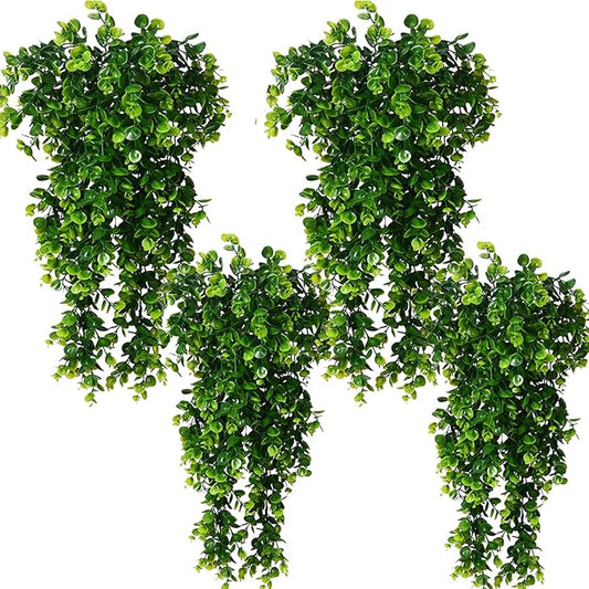 Hanging Fake Plants,4 Pcs Faux Eucalyptus Leaf Greenery Vine Plant Faux Plants Fake Ivy Room Decor Home Garden Wedding Party Indoor Outdoor Decorations (Fake Vines)