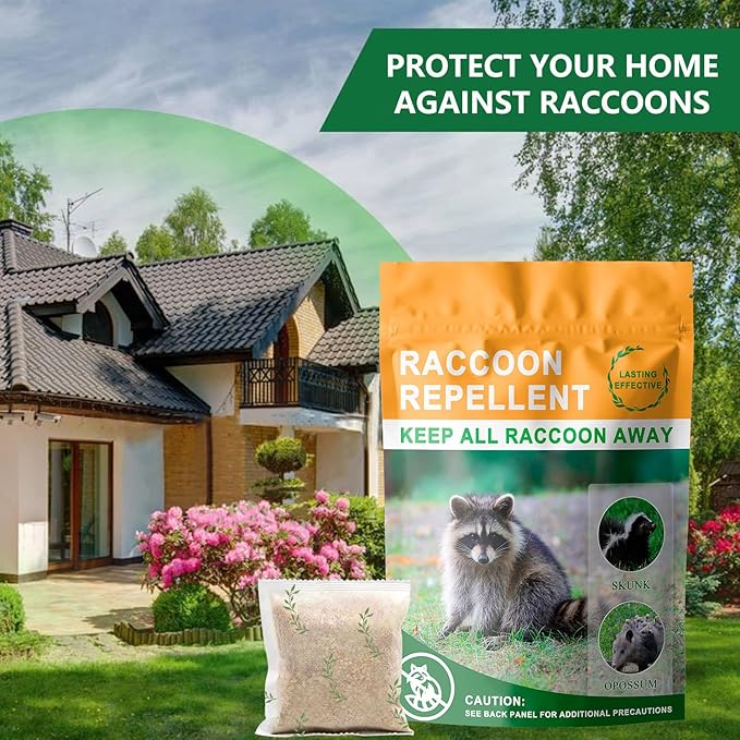 Natural Raccoon Repellent Granules – 8-Pack (25g per Bag) | Eco-Friendly, Non-Toxic & Long-Lasting Protection with Garlic, Peppermint & Wintergreen Oils | Safe for Pets and Children