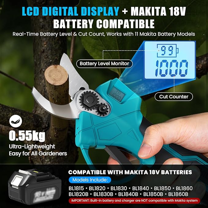 ANBULL 2-in-1 Pole Pruning Shears Cordless, 1.6" Cutting Diameter Cordless Pruner with 15.3FT Reach Extension Pole, Brushless Motor, 2×21V 4.0Ah Battery Powered Pole Pruner for Tree Trimming Garden