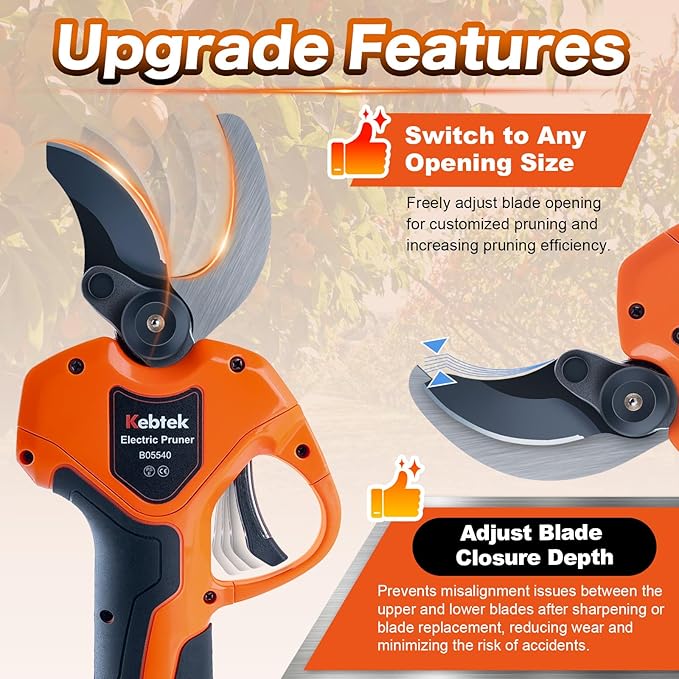 Kebtek Electric Pruning Shears 40mm with 4000mAh Batteries, Battery Power Pruners Cordless 1.6'' Electric Snippers Secateurs Professional Tool for Gardening Heavy Duty