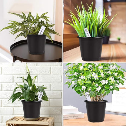 Augshy 110 Pcs 0.5 Gallon Black Plastic Plant Nursery Pots 6 Inches Seed Starting Pots Containers with 110 Labels