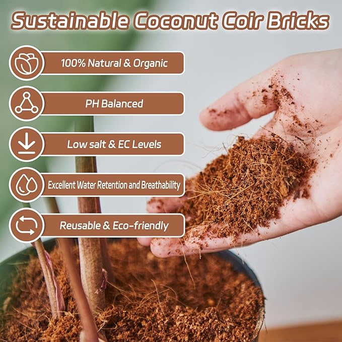 Riare 8pcs Organic Coco Coir Bricks Soil Blocks- 100% Natural Compressed Coco Peat Brick Coconut Fiber Substrate with Low EC& pH Balance, High Expansion Coco Coir Pith Coconut Husk for Garden
