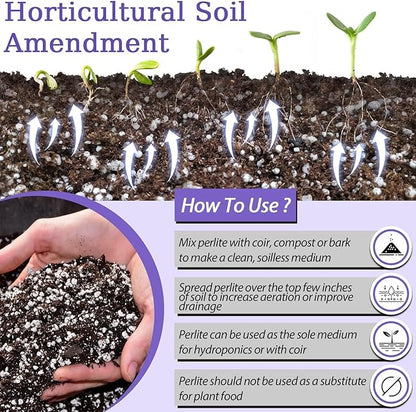 Riare 10 Quarts Organic Perlite for Plants - Horticultural Perlite Soil Amendment for Plants Potting Mix, Natural Chunky Perlite Soil Additive Conditioner Improve Root Growth, Drainage and Ventilation