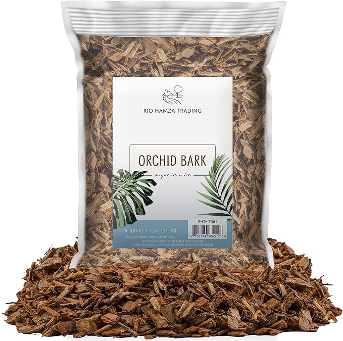 100% Organic Material All Natural Orchid Bark (8 Quarts), Long Lasting All Natural, High Flowering and Aeration for Orchid Plants, Vanda,Phalaenopsis, Cattleya and Houseplant Repotting