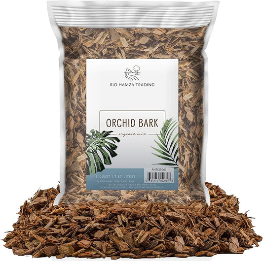 100% Organic Material All Natural Orchid Bark (8 Quarts), Long Lasting All Natural, High Flowering and Aeration for Orchid Plants, Vanda,Phalaenopsis, Cattleya and Houseplant Repotting
