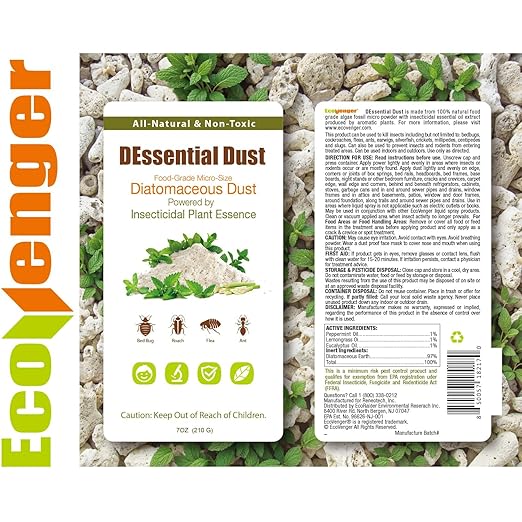 EcoVenger DEssential Dust, Kills Bed Bug, Roaches, Ants, Fleas, Crawling Insect Repellent, Food Grade Diatomaceous Earth Micro-Powder Triple Powered Peppermint/Lemongrass/Eucalyptus