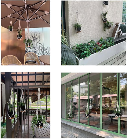 Hanging Planters with Macrame Plant Hangers for Indoor Outdoor Plants,3 Set Hanging Baskets Flower Pots Holders 35‘’/27‘’/21‘’,Self-Watering Pots 7‘’/6‘’/5.5‘’,Boho Home Decor (Black)