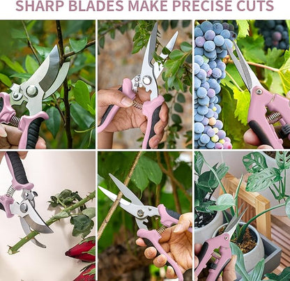 3 Pack Garden Pruning Shears, Stainless Steel Shears, Gardening Shears Scissors Pruning Shears for Gardening Tools (3PCS Pink and Black)
