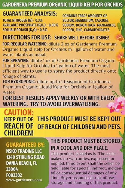 GARDENERA Premium Organic Seaweed & Kelp Superfood for Orchid Plants - 32 oz - Liquid Kelp Fertilizer Concentrate (Makes 180 Gallons)