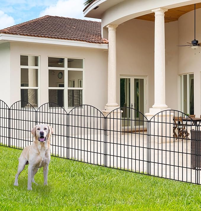 Metal Garden Fence 36in (H) x 23.3ft (L), 10 Panels + 11 Stakes Dog Fences Border Fence Animal Barrier, No Dig Garden Fencing for Yard Flower Bed Lawn Patio Outdoor, CTW3610 Black
