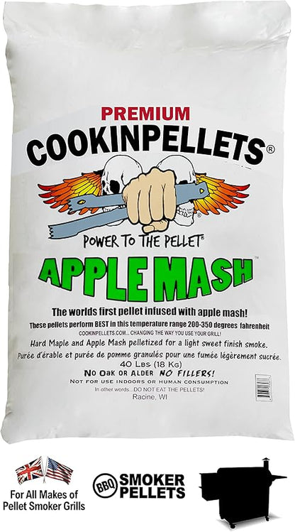 CookinPellets Premium Apple Mash and Hard Maple Natural Hardwood Light Sweet Smoke BBQ Grill Wood Pellets for Pellet Grill & Pellet Smoker, 40 Lb Bag