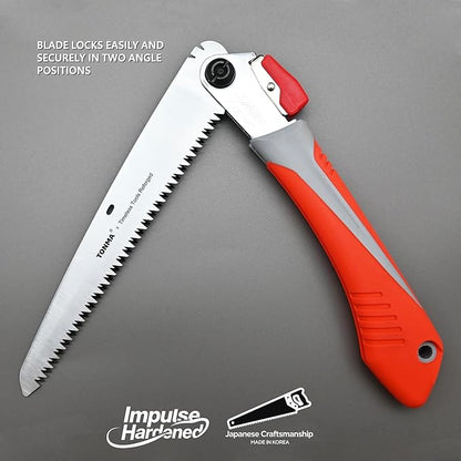 TONMA Folding Hand Saw [Made in Korea] 8" (210mm) Medium Teeth Small Pruning Hand Saw for Wood Cutting, Camping, Garden Woodworking, Japanese Craft Plating Impulse Hardened Stainless Blade