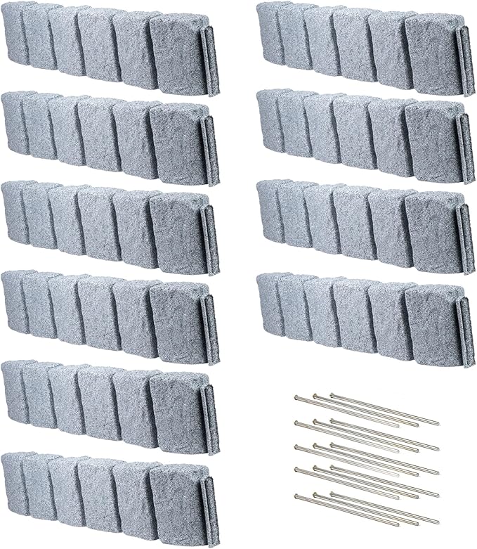 Beuta Landscape Edging | Garden Edging Border | Faux Stone Block XL for Lawn Edging, Flower Beds & Yard Edging – 10 Pack | Each Section Has 6 Blocks 48" L x 4" W x 9.5" H | 30 Spikes | Greystone