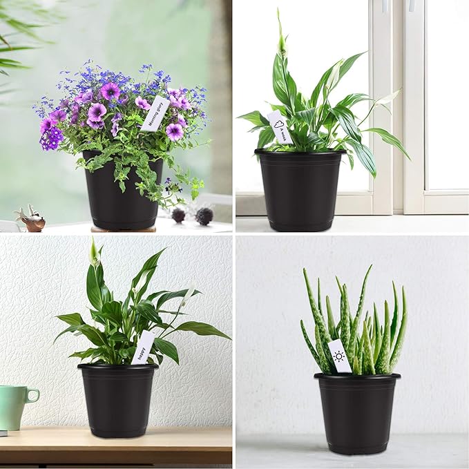 Augshy 75 Pcs 0.5 Gallon Black Plastic Plant Nursery Garden Pots 6 Inches Seed Starting Pots Containers with 100 Labels