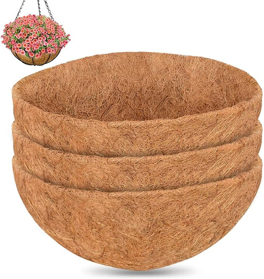 ZeeDix 18 Inch Coco Liners for Hanging Baskets, 3 Pcs Round Coco Liner 100% Natural Coco Fiber Basket Coconut Replacement Liner for Hanging Baskets Planters Flowers Vegetables(18in-3pcs)