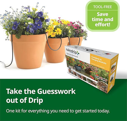 Raindrip R560DP Drip Watering System, Automatic Drip Irrigation System with Timer for Containers and Hanging Baskets, Waters up to 20 Plants, Includes 20 Drippers, Black