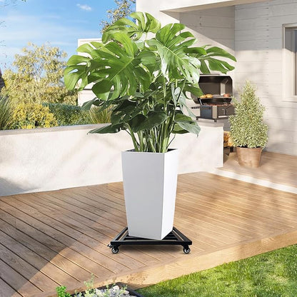18" Square Plant Stand with Wheels Heavy Duty,Large Metal Plant Caddy Indoor Outdoor Use,Rolling Plant Dolly with Industrial Casters,Rust-Proof Black Plant Tray for Large Planters Pots,1-Pack