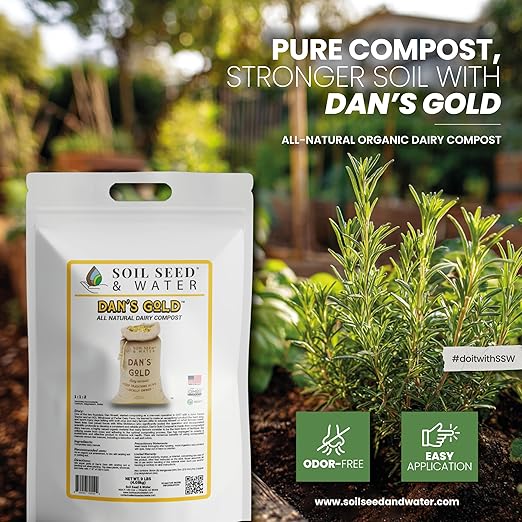 Soil Seed & Water Dan’s Gold Organic Dairy Compost – Rich, Aged Compost for Garden Beds, Raised Beds & Soil Enrichment - OMRI Listed Organic Fertilizer