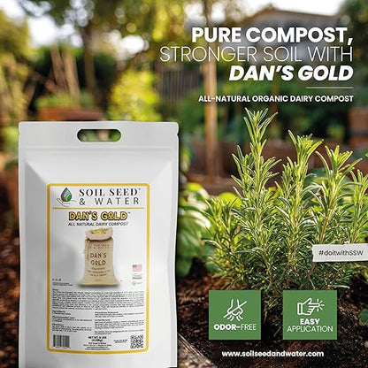 Soil Seed & Water Dan’s Gold Organic Dairy Compost – Rich, Aged Compost for Garden Beds, Raised Beds & Soil Enrichment - OMRI Listed Organic Fertilizer