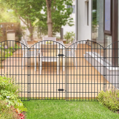 Metal Garden Fence with Gate 48in (H) x 12.7ft (L), 1 Gate+ 4 Panels Dog Fence Border Fences Animal Barrier, No Dig Garden Fencing for Yard Flower Bed Lawn Patio Outdoor, ECG4805G, Black