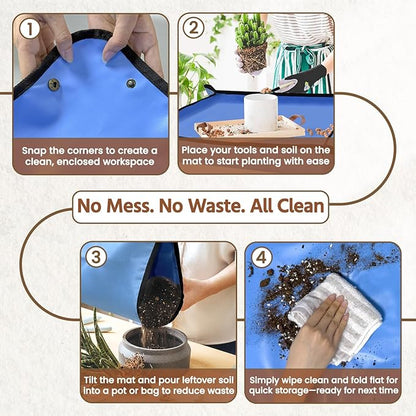 LASZOLA 45 pcs Repotting Set with Potting Mat Tiny Tools for Indoor Plants Succulents, Gardening Bag Kit with Waterproof Tray and Mini Tools, Ideal for Soil Replacement Seedling Transplanting, Blue