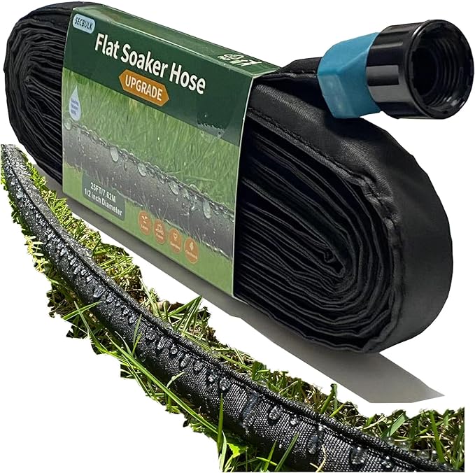 2025 Flat Soaker Hose 25 ft for Garden, 25' Linkable Drip Hose Diy Garden Irrigation System Saving 80% Water, Dual-layer Leak-free Design Water Hose with Holes