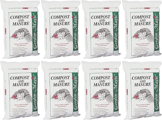 Michigan Peat 8-Pack Compost and Manure Blend, Garden Magic Mix w/Odor-Free Blend, 40 Lbs - Outdoor Lawn and Gardening Mixture with Nutrients and Minerals for Soil Potting and Planting