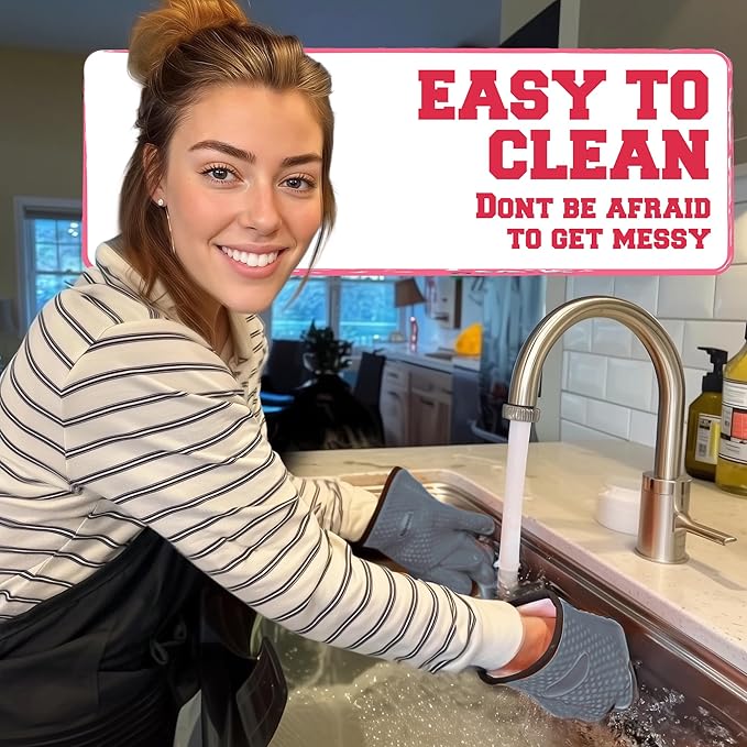 KITCHEN PERFECTION S Silicone Smoker Oven Gloves for Women -Extreme Heat Resistant BBQ Gloves -Handle Hot Food Right on Your Grill Fryer |Waterproof Oven Mitts Cooking Gloves |Superior Set+3 Bonuses