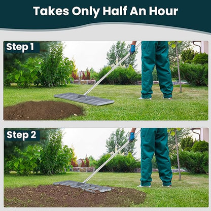 Lawn Leveling Rake 45" 6.5ft Lawn Leveler Ground Full Stainless Steel Leveling Landscape Rake Topdressing Spreader Levelawn Tool for Backyard, Garden, Golf Couse, Farm, Pasture