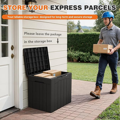 32 Gallon Deck Box Outdoor Indoor Waterproof Storage Box for Patio Furniture, Pool Accessories, Garden Tools, and Cushion Storage, Black
