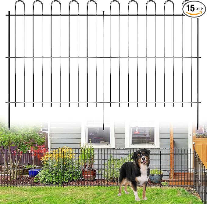15 Panels Decorative Garden Fence, 32ft X 32in Rustproof Metal Animal Barrier Fence, No Dig Fence Garden Fence, Arched Flower Bed Edging Ornamental Wire Border Fencing for Outdoor Yard, Patio Decor