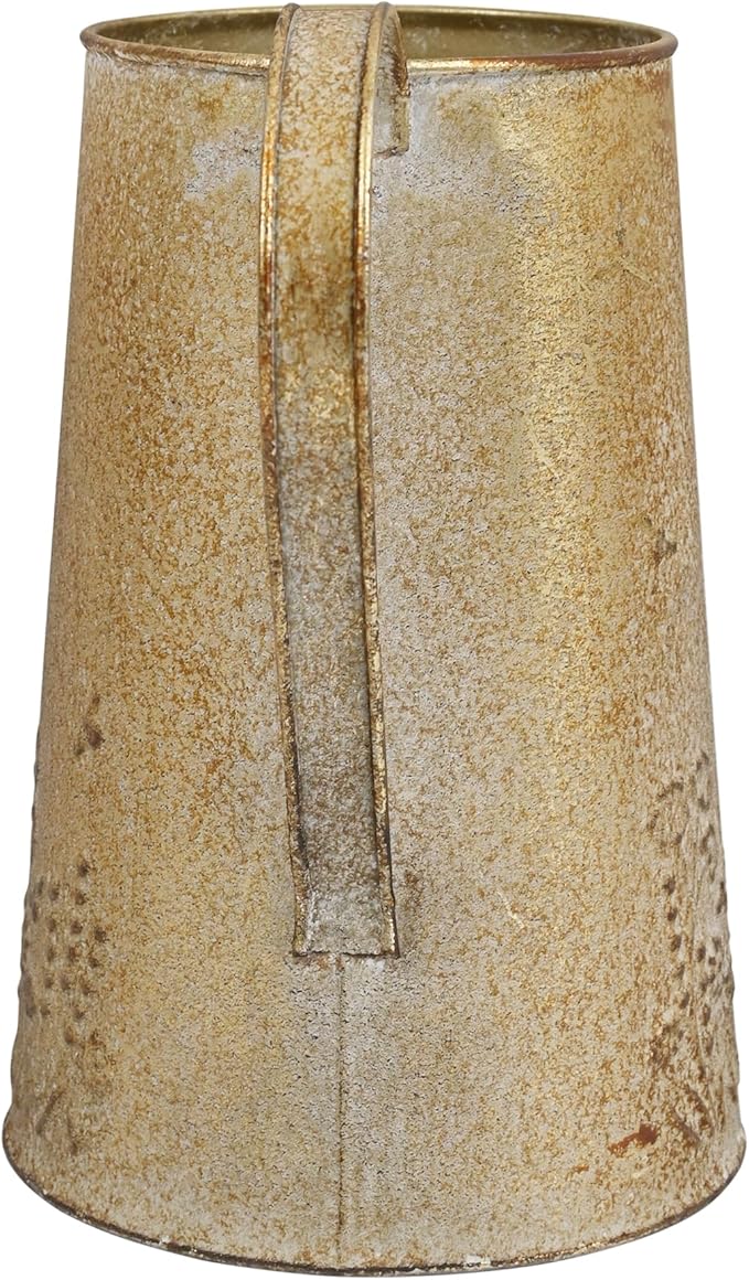 Vintage Distressed Gold Flower & Garden Watering Can, Decorative Metal Watering Pot Planter for Home Patio Backyard Outdoor Plant Care, Rustic Farmhouse Home Decor Accent