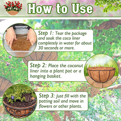 Halatool 4PCS 14 Inch Coconut Liners for Planters Round Hanging Basket Liners 100% Natural Replacement Coconut Fiber Liner for Garden Flower Pot Vegetables Herbs