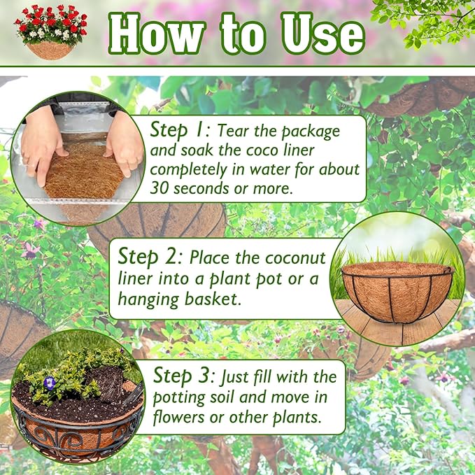 Halatool 6PCS Coconut Fiber Planter Liners - 10 Inch Round Coco Coir Liners for Flowers & Vegetables