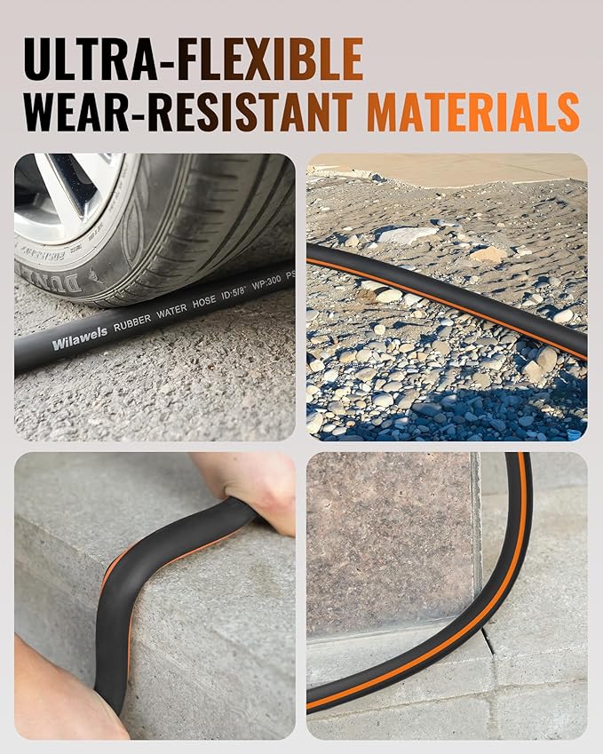 15FT x 5/8" Rubber Garden Hose, Heavy Duty Garden Hose, 300 PSI Working, 1000 PSI Burst, Swivel Handle with Stainless Steel Ring, 5-Layer Braided, All-Weather Outdoor Use, BG15GH06