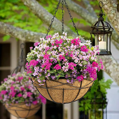 Hanging Planters for Outdoor Plants: 2 Pack 16" Hanging Baskets Flower Pots with Coco Liners & Plastic Saucer Large Deep Hanging Plant Holder for Porch Balcony Garden Décor
