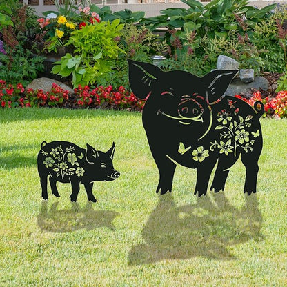 Pig Metal Garden Stakes Yard Decor, 2PCS Black Pig Silhouette Statues Garden Decorative Gifts for Yard Art, Patio, Outside, Lawn Ornaments, Outdoor Yard Art