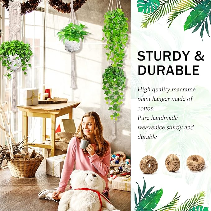 IGaiety Macrame Plant Hanger,7 Pack Plant Hanger Indoor Hanging Planters with 7Pcs Ceiling and S Hooks-Handmade Macromay Plant Hangers Outdoor Macrame Plant Holder for Boho Home Decor