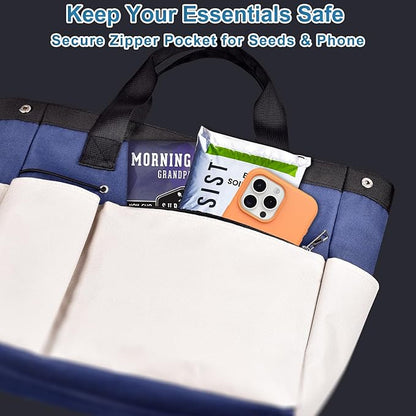 Garden Tool Bag Organizer, Heavy Duty Gardening Tote Bag with 7 Pockets and Zippers Pockets, Garden Home Tool Kits Organizer, (Tools are not included), Gray