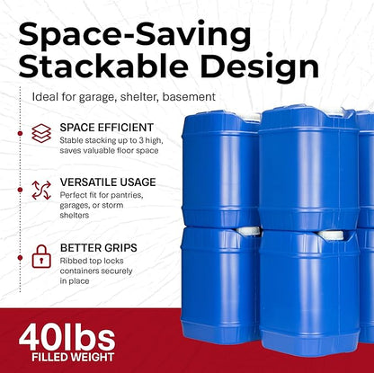 Emergency Water Storage Containers - 5 Gallon Each Water Storage Tank w/Lids + Spigot - Water Storage Container, Emergency Water Container, Survival Storage Tank - Stackable (30 Gallons (6 Tanks))