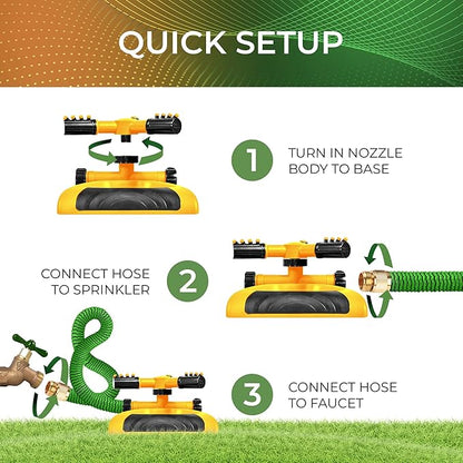 Joeys Sprinkler for Yard, Rotating Garden Sprinkler for Large Area Coverage, Lawn and Yard Sprinklers (Yellow)