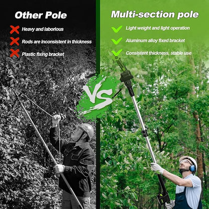 2-IN-1 Electric Pole Pruning Shears Cordless, 1.6" Cutting Diameter Cordless Pruner with 15 FT High Reach Extension Pole, 21V 4.0Ah Battery Powered Pole Pruner for Tree Trimming, LCD Display