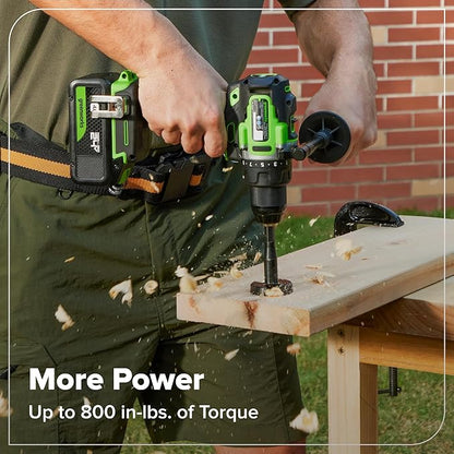 GREENWORKS 24V 1/2” Brushless Cordless Drill (800 In-lbs.), 4.0Ah (24,000mAh Power Bank) USB-C Battery, 3.3 FT Braided Cable, 65W Rapid Charger