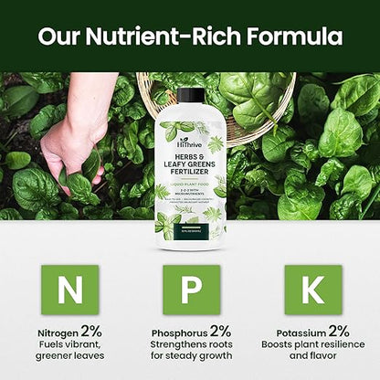 32oz Liquid Fertilizer for Vegetable Garden – Makes 48 Gallons of Garden Fertilizer for Outdoor Vegetables - Herbs & Leafy Greens Live Plants Indoor Plant Food, Liquid Plant Food for Growth & Flavor