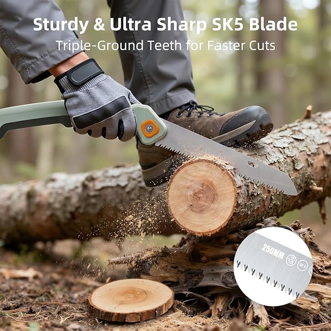 PrunePro Folding Saw Pruning Hand Saw for Wood Cutting with Triple-Cut SK5 Blade Camping Saw for Tree Trimming Gardening Work Foldable Saws