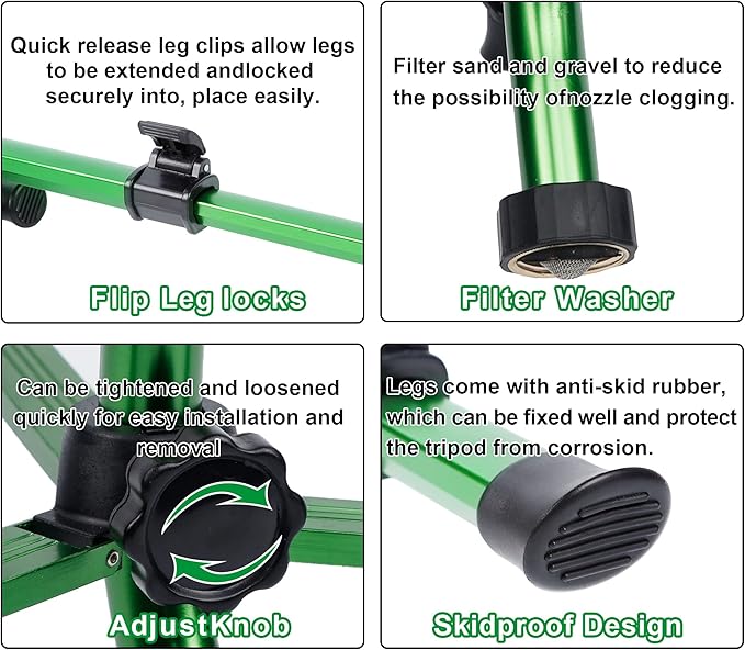 Biswing Impact Sprinkler Head on Tripod Base, Heavy Duty Lawn Sprinklers, 360 Degree Large Area Irrigation, Metal Sprinkler Nozzle & Solid Alloy Metal Extension Legs Flip Locks, 2 Pack