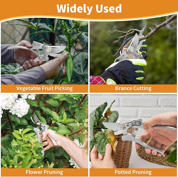 BOOSDEN Bypass Pruning Shears，8’’ Professional Garden Shears, Plant Garden Scissors with Sharp SK5 Steel Blades, Handheld Clippers for Cutting Flower, Trimming Plants, Bonsai, Fruits Picking