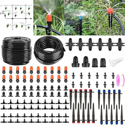 200FT+40FT Drip Irrigation System, Garden Watering System with 8/11mm Main Tubing 4/7mm Distribution Irrigation Tubing and Accessories, Irrigation System for Garden, Greenhouse, Yard, Lawn, Plant